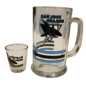 1992 NHL San Jose Sharks Glass Mug & Shot Glass Set